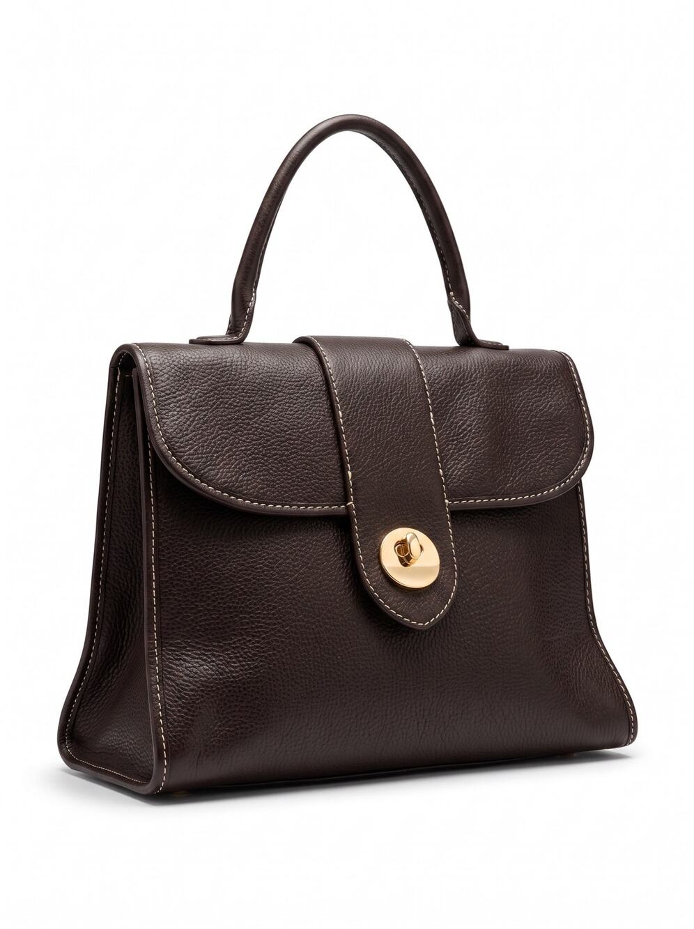 Talbots Gold Turn-Lock Y2K Black Pebbled Leather Top Handle Satchel Handbag